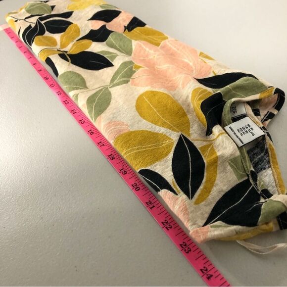 Rachel Zoe Linen Tee Womens XL Tropical Floral Island Leaf Hawaiian Button Back - Picture 6 of 8